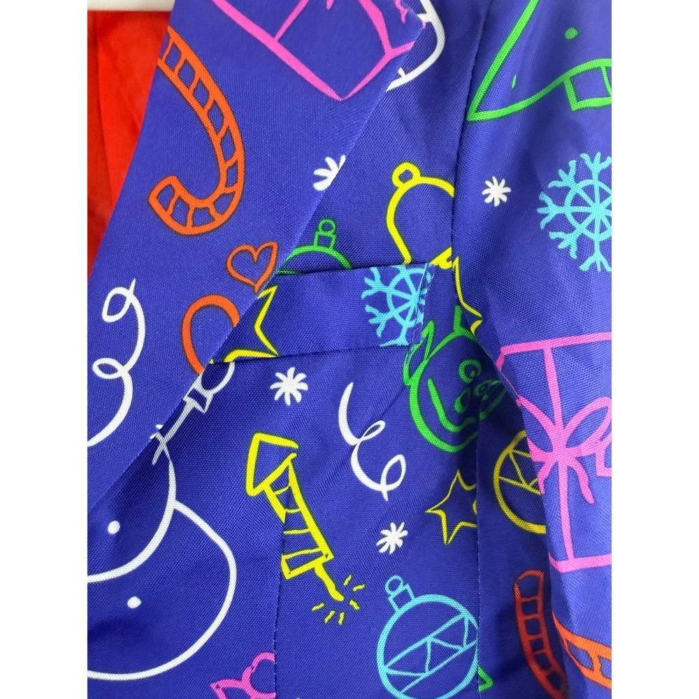 Suitmeister Kids Christmas Blazer Blue Neon Doodle Holiday Jacket Size S‎ 4-6Y